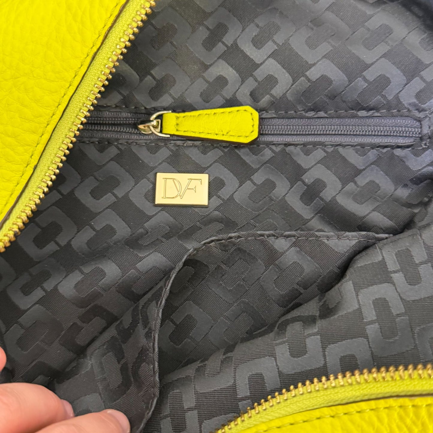 Diane Von Furstenberg Lime Leather Shoulder Bag With Zip Closure