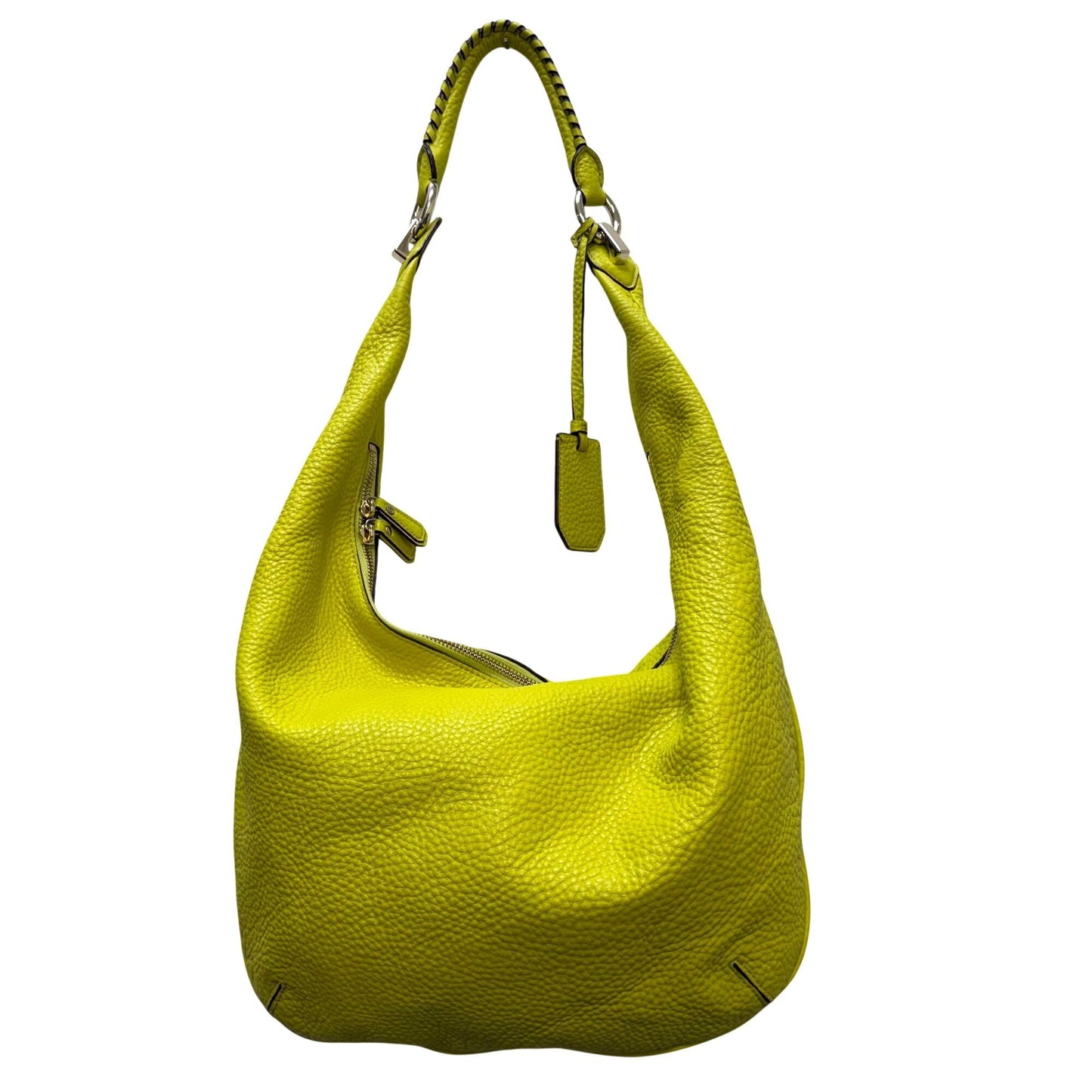 Diane Von Furstenberg Lime Leather Shoulder Bag With Zip Closure
