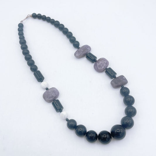 Black White Levander Natural Stones Beads Necklace Medium