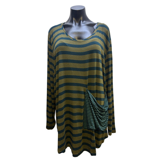 Alembika Striped Long Sleeve Tunic Top With Pocket