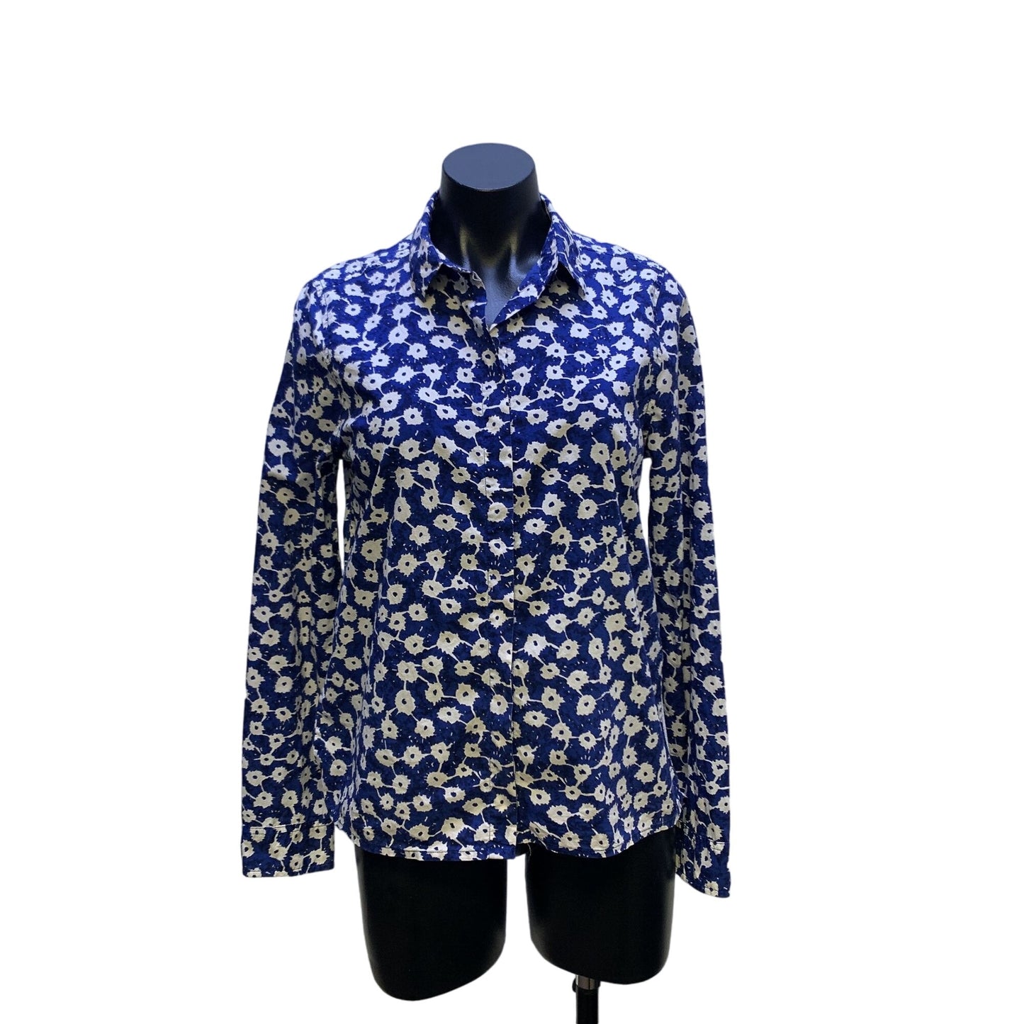 Kate Spade Saturday Blue White Floral Button-Up Shirt Blouse M