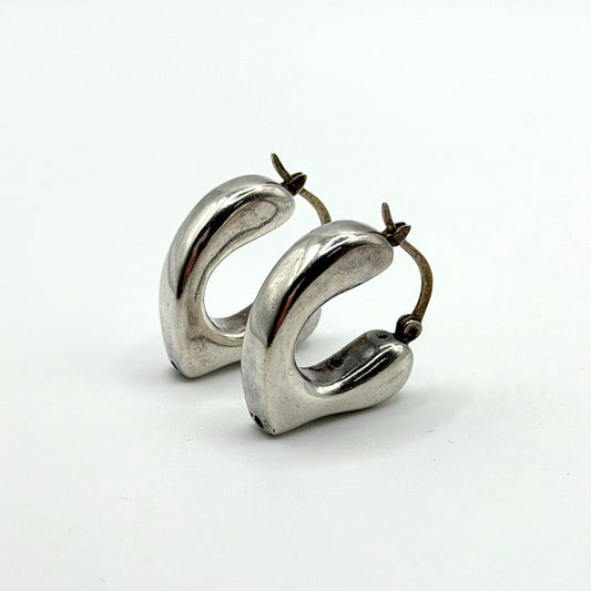 Silver Heart Hoop Earrings  With Latch Back Closure