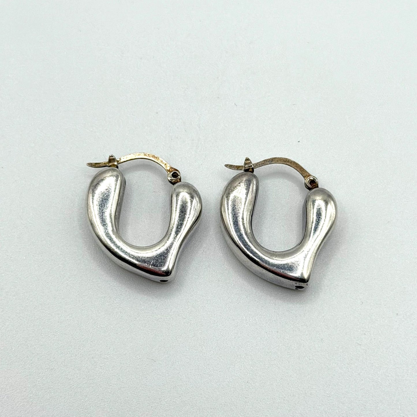 Silver Heart Hoop Earrings  With Latch Back Closure