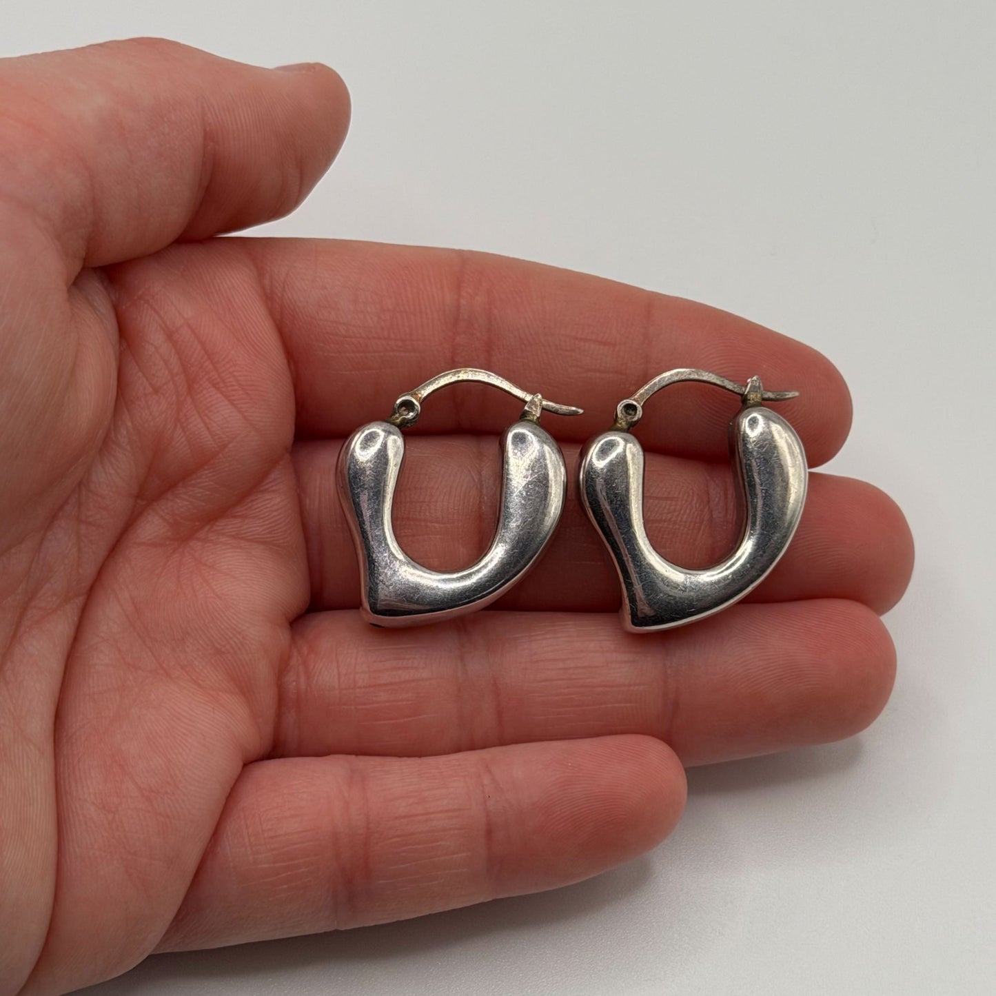 Silver Heart Hoop Earrings  With Latch Back Closure