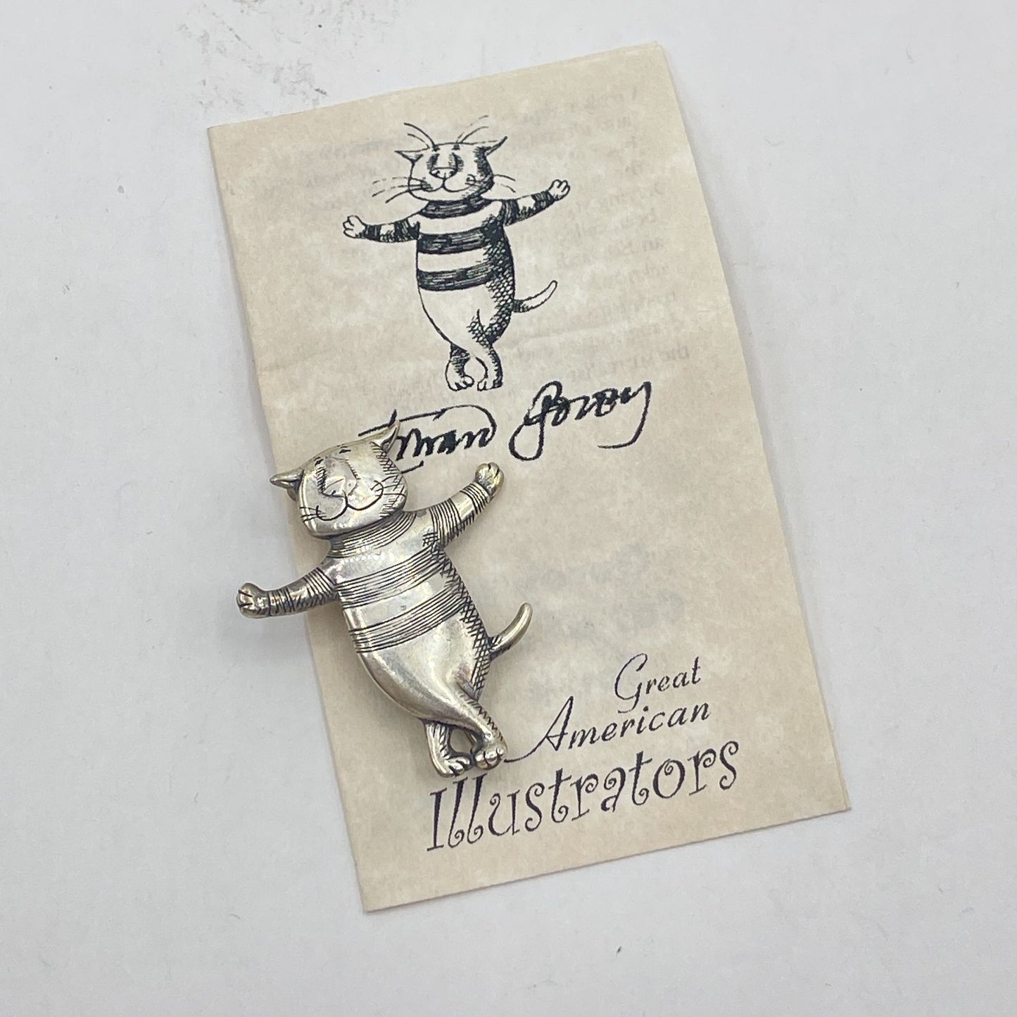 Edward Gorey Eman Govey Silver Cat about Town Dancing Happy Cat Pin Brooch