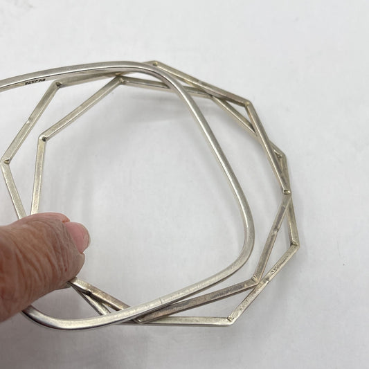 Set Of 3 Geometric 925 Sterling Silver Bangle Bracelets