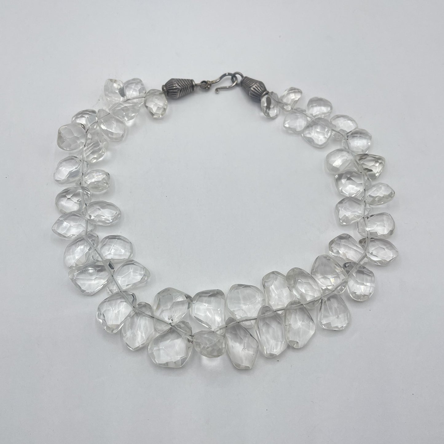 Vintage Faceted Clear Crystal Quartez Bead Necklace With Silver-Tone Clasp