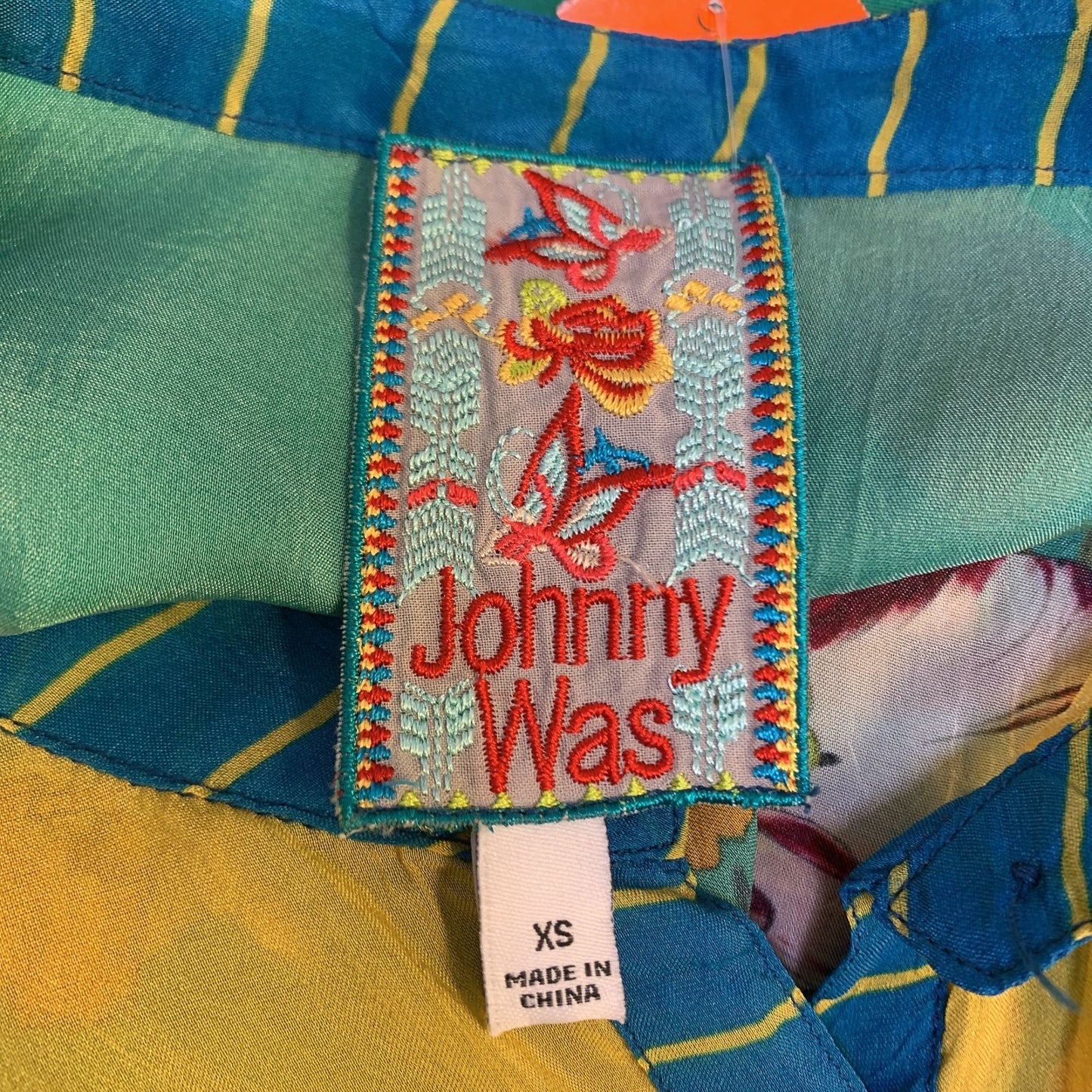 Johnny Was Green, Yellow, and Multicolored Print Tunic Blouse Size XS