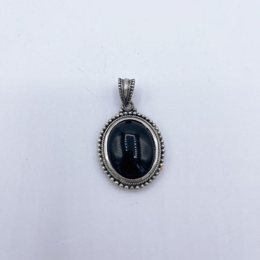 925 Silver Oval Black Onyx Pendant Medium Size