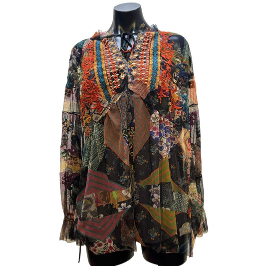 NWT Biya Johnny Was Embroidered Mesh Blouse Multi M