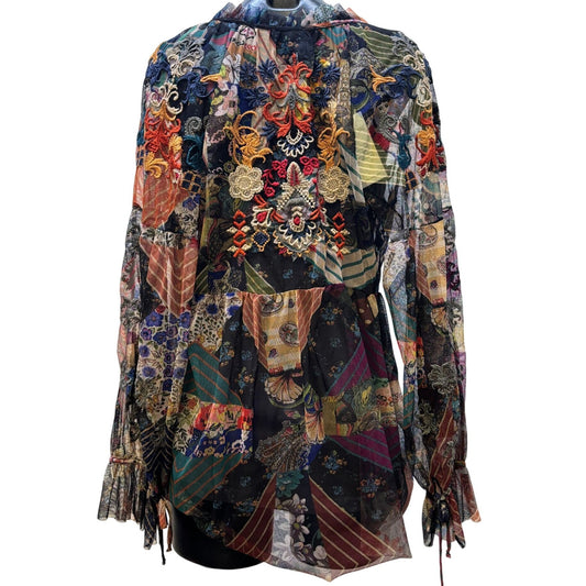 NWT Biya Johnny Was Embroidered Mesh Blouse Multi M