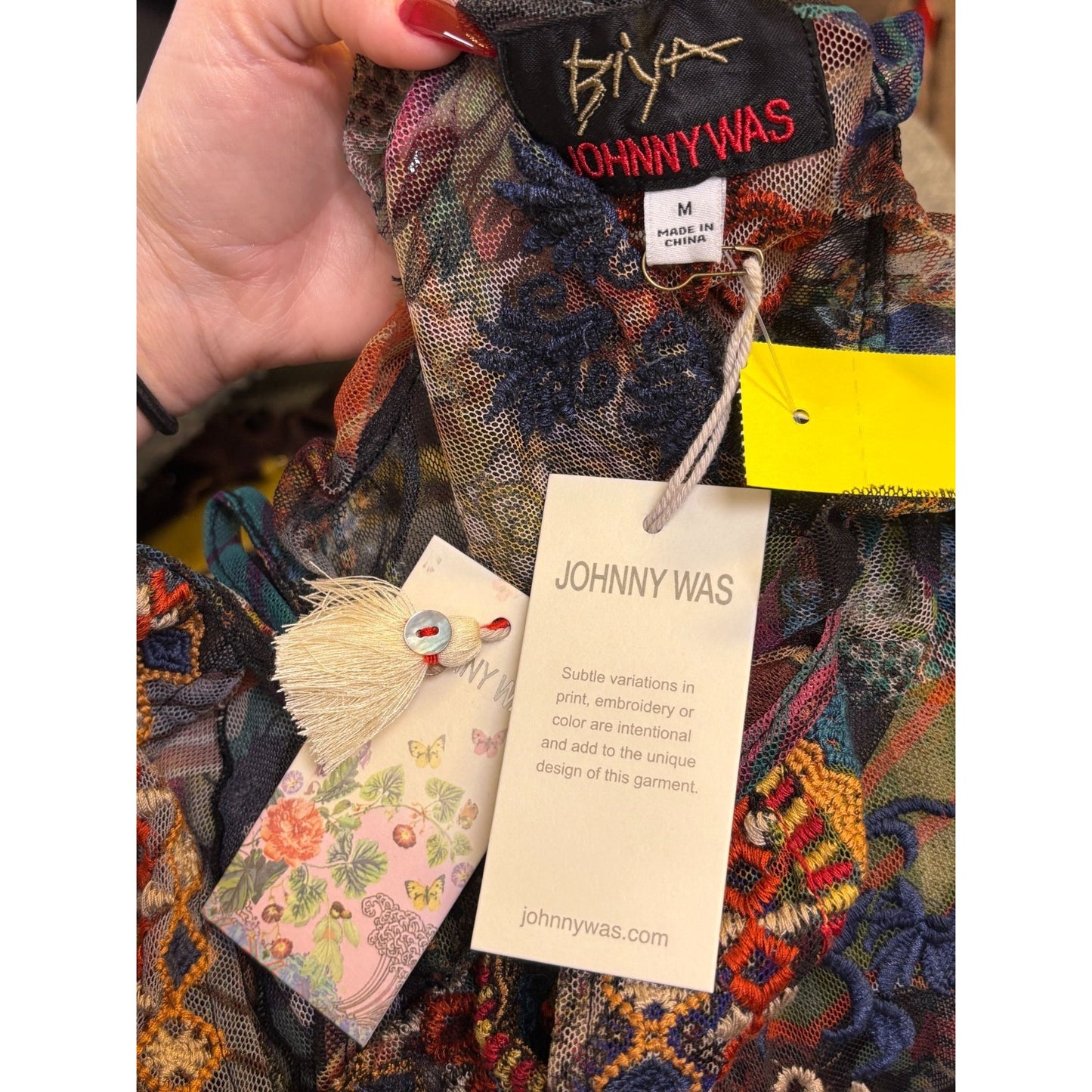 NWT Biya Johnny Was Embroidered Mesh Blouse Multi M