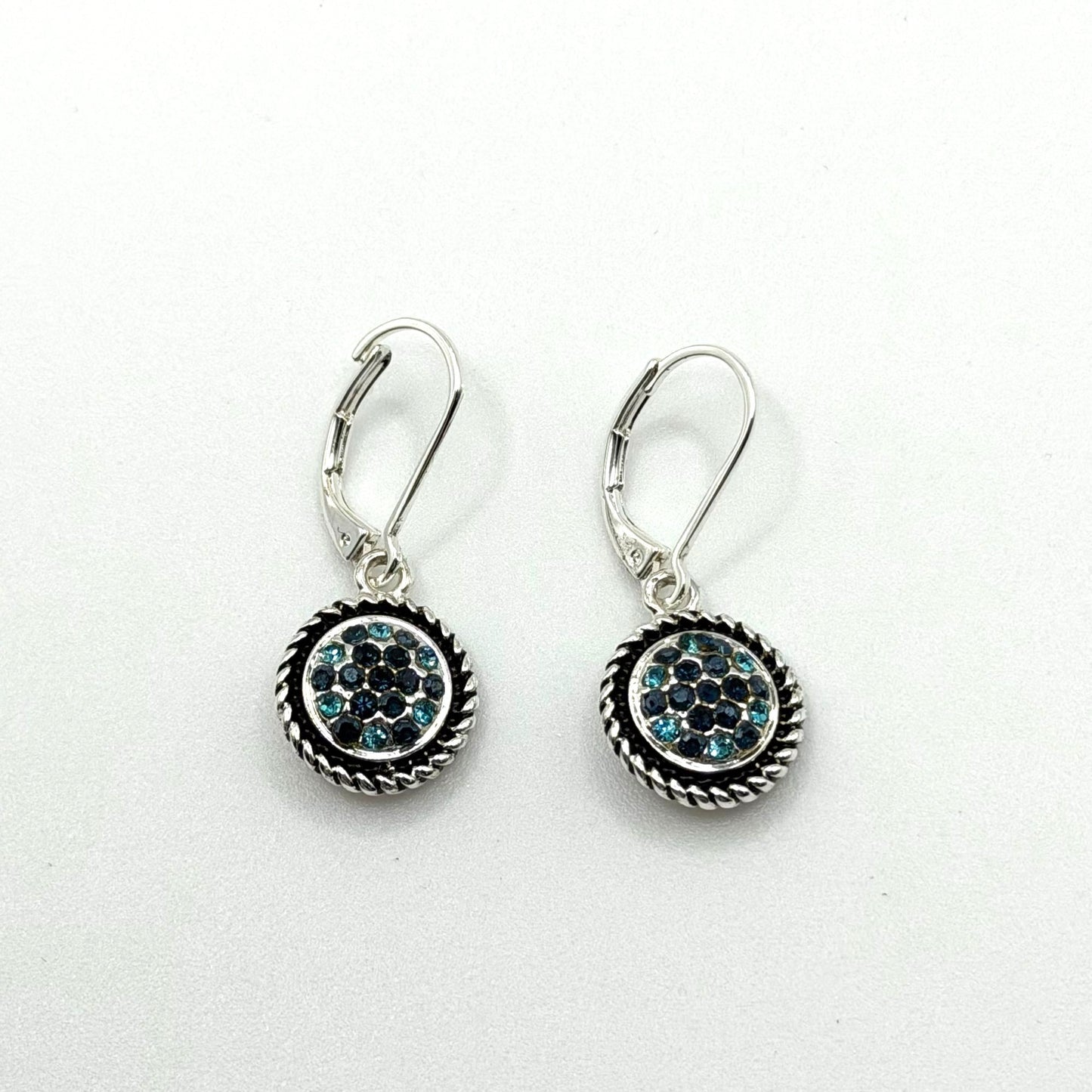 Silver Tone Napier Tonal Round Drop Earrings With Blue Crystal Accents
