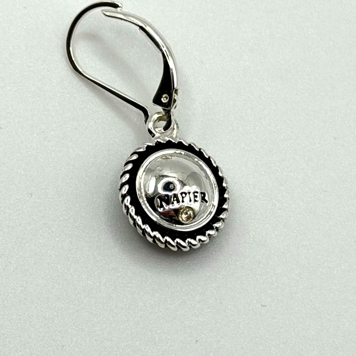 Silver Tone Napier Tonal Round Drop Earrings With Blue Crystal Accents
