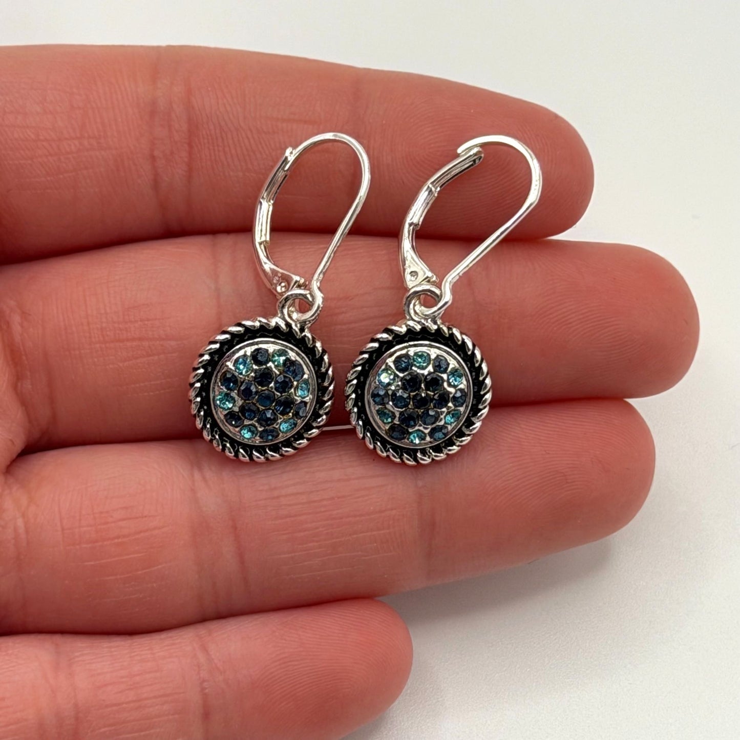Silver Tone Napier Tonal Round Drop Earrings With Blue Crystal Accents