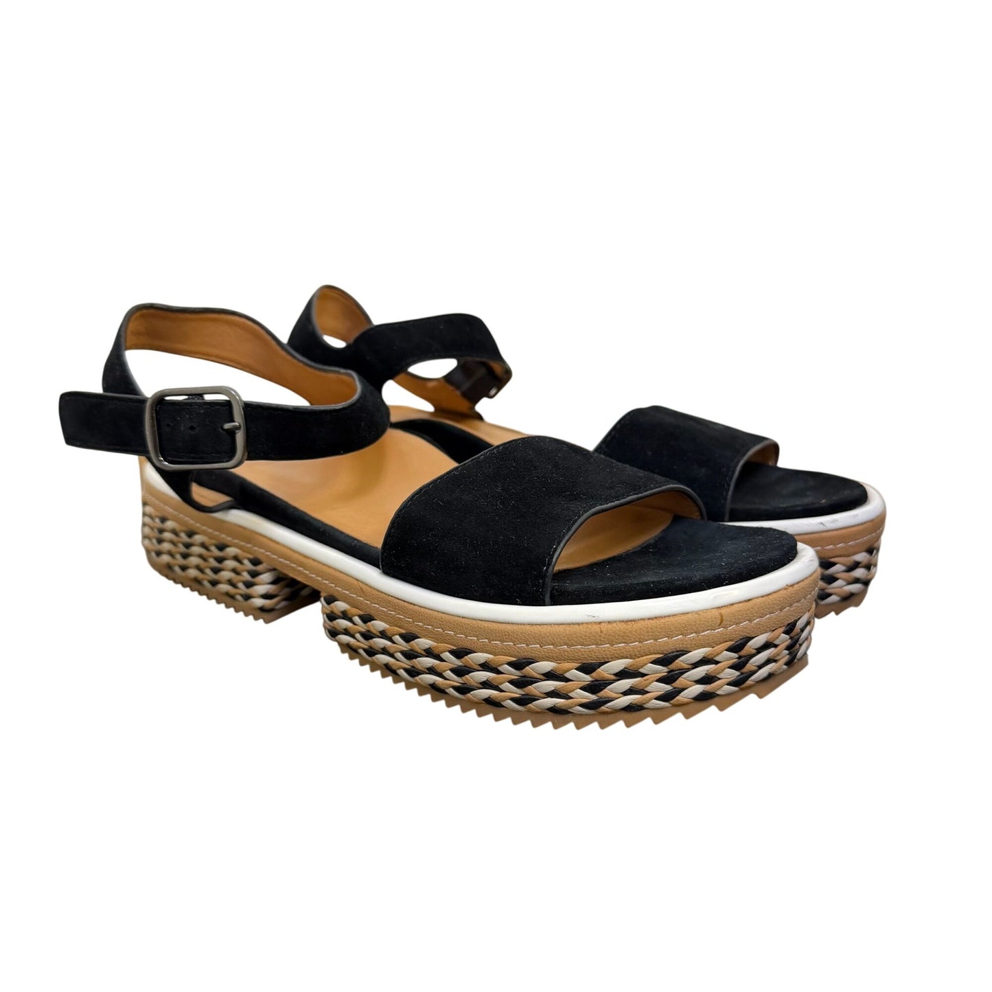New L'Amour Des Pieds Platform Sandals Black Suede Adjustable Strap 6.5
