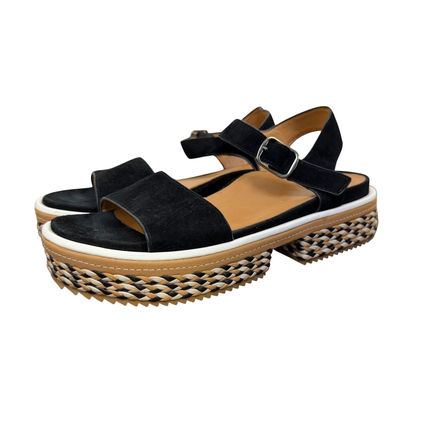 New L'Amour Des Pieds Platform Sandals Black Suede Adjustable Strap 6.5