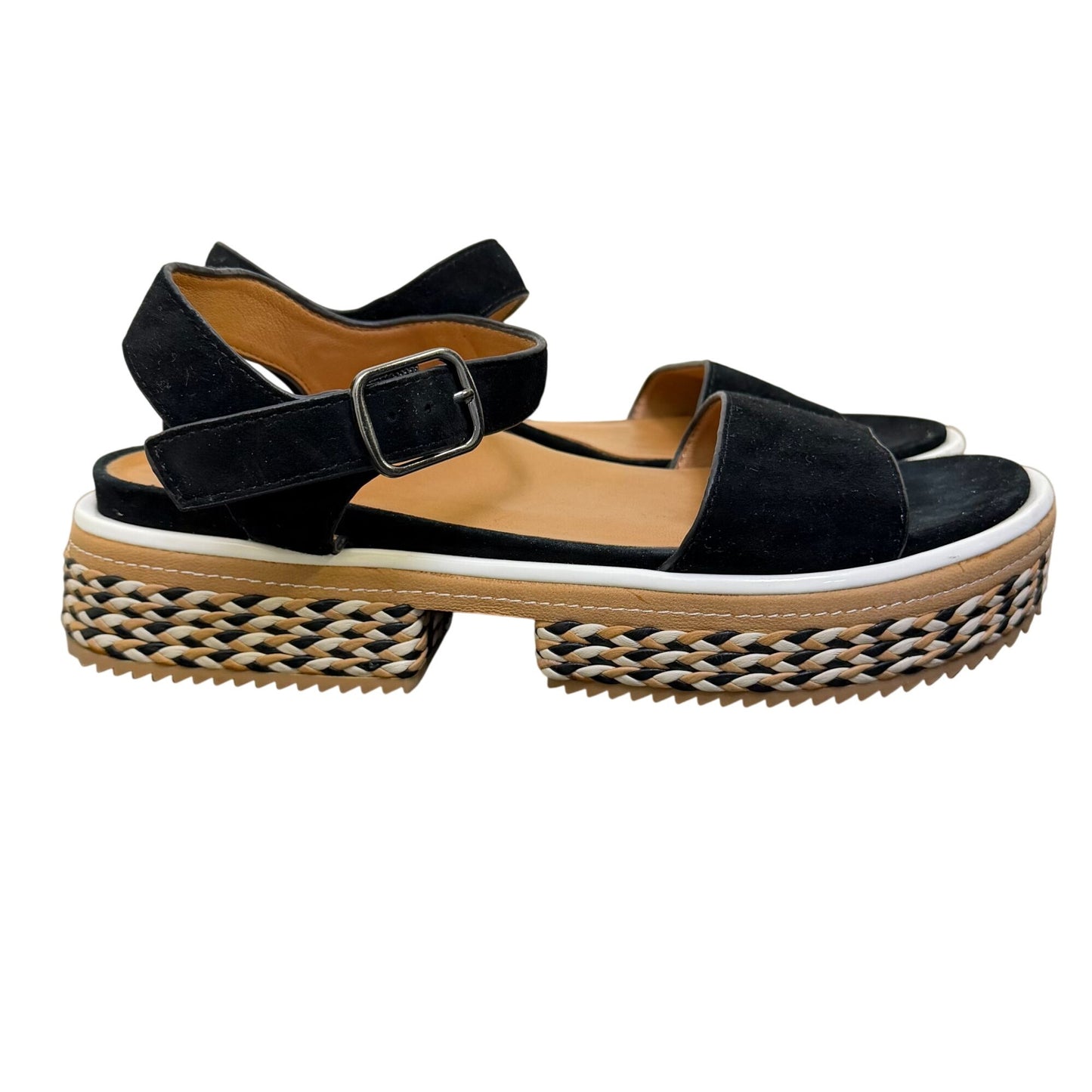 New L'Amour Des Pieds Platform Sandals Black Suede Adjustable Strap 6.5