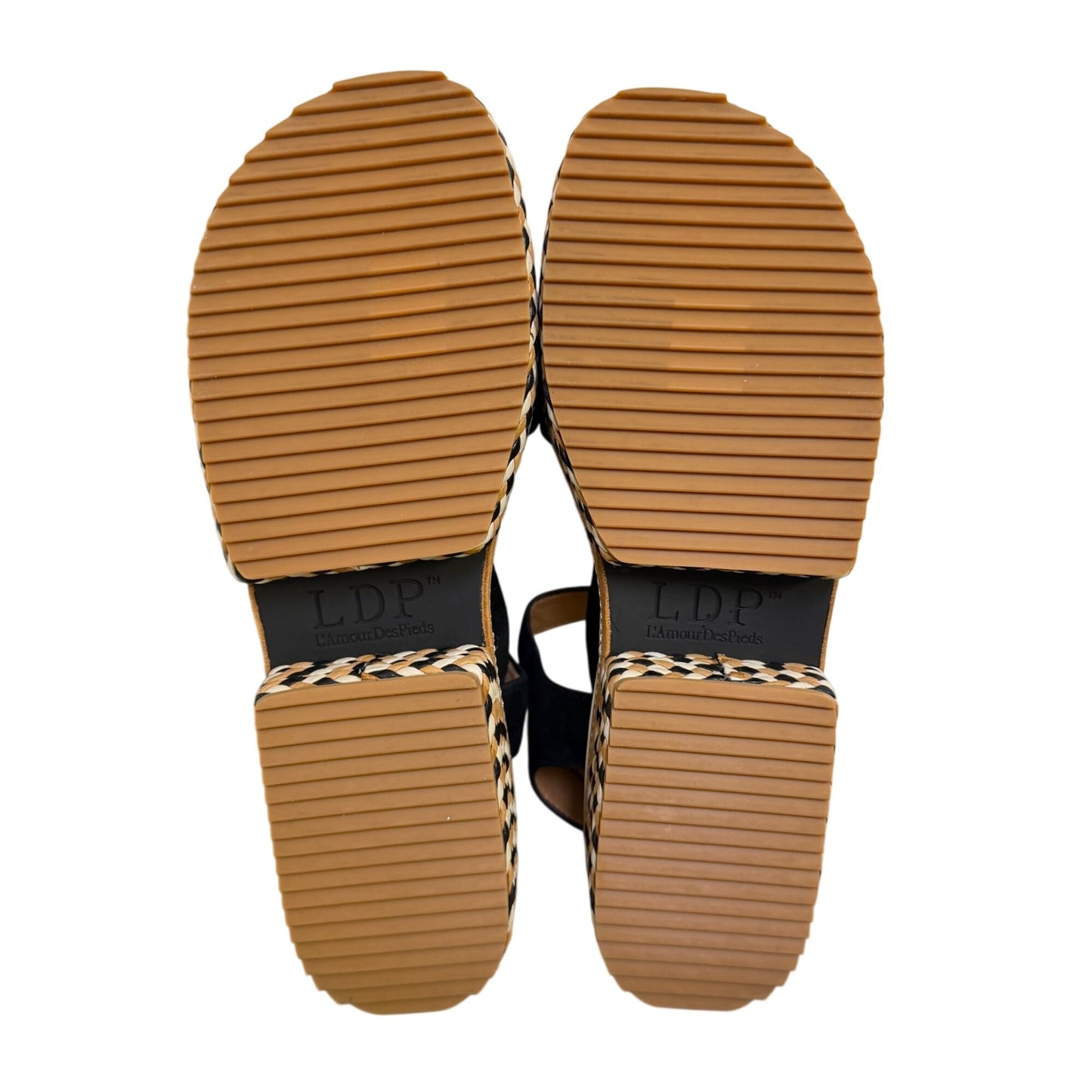 New L'Amour Des Pieds Platform Sandals Black Suede Adjustable Strap 6.5