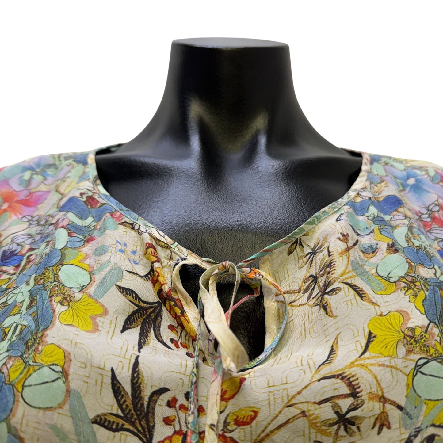 Johnny Was Silk Floral Tunic Dress Multicolor Handkerchief Hem Size S