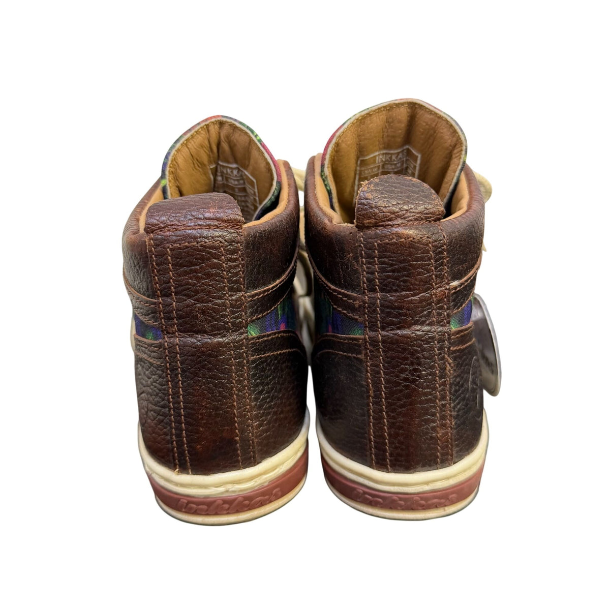 NWT Inkkas Brown Leather & Floral Print High-Top Sneakers Size 7