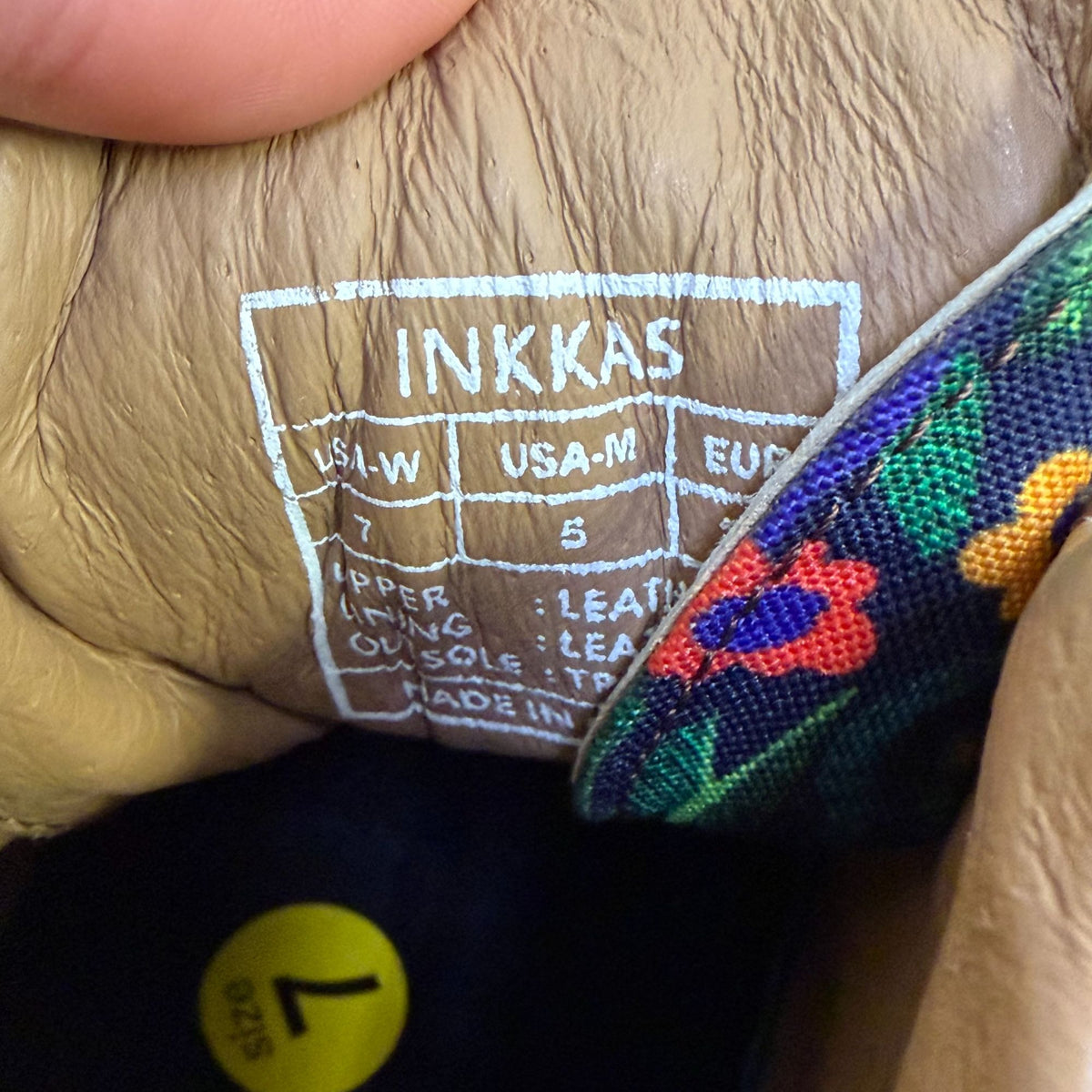 NWT Inkkas Brown Leather & Floral Print High-Top Sneakers Size 7