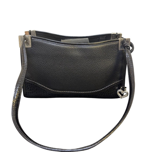 Brighton Black Leather Shoulder Bag With Silver Heart Charm & Elegant Detailing