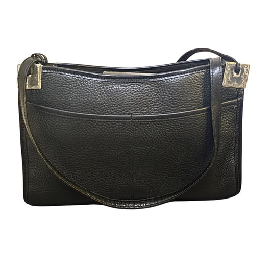 Brighton Black Leather Shoulder Bag With Silver Heart Charm & Elegant Detailing