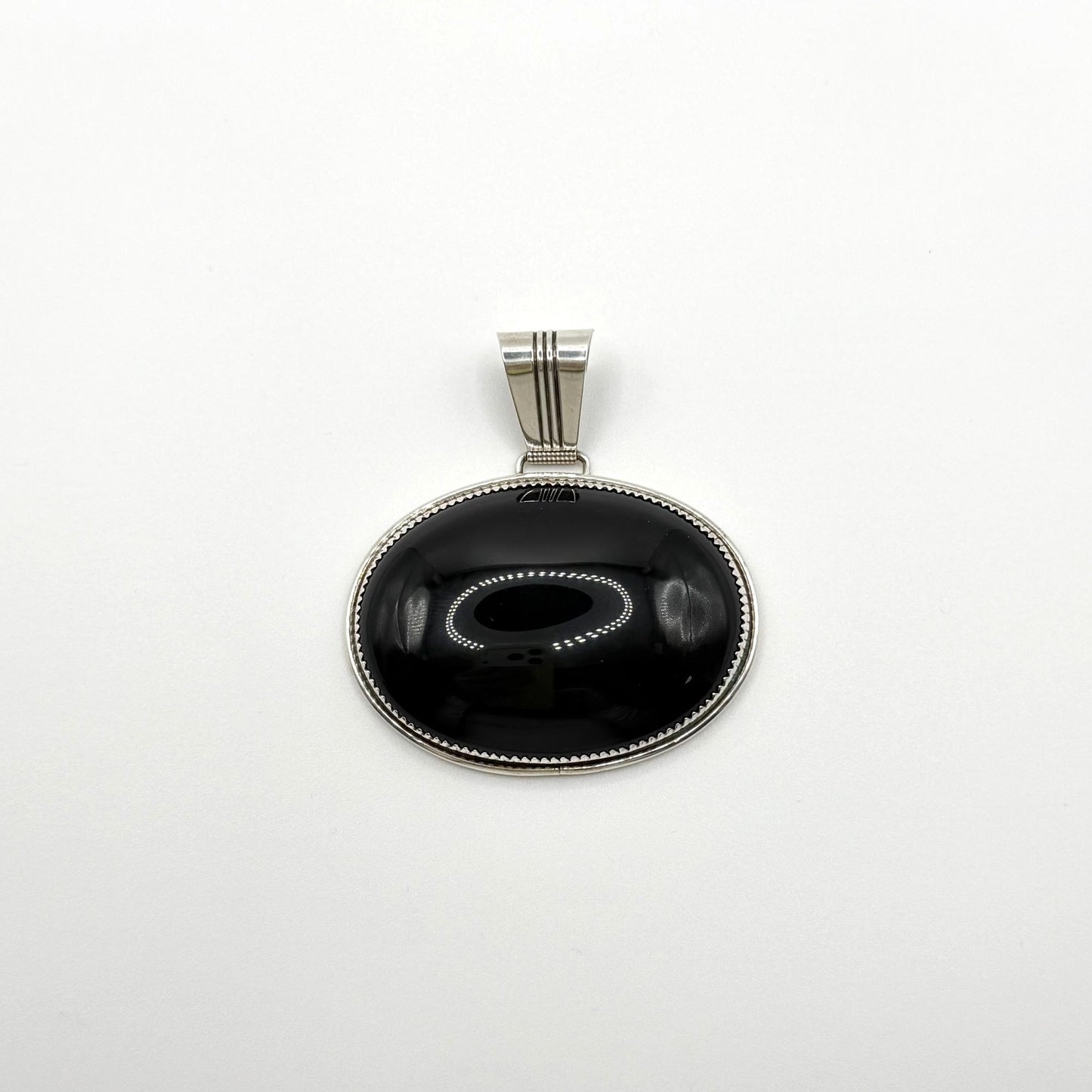 Loren Thomas Begay Sterling Silver Navajo Pendant With Oval Black Onyx Stone