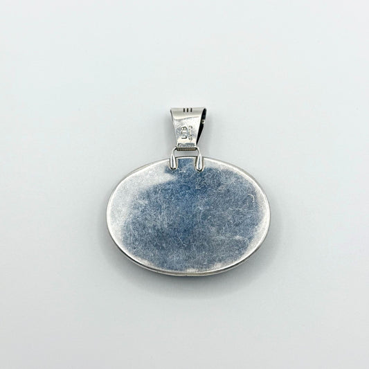 Loren Thomas Begay Sterling Silver Navajo Pendant With Oval Black Onyx Stone
