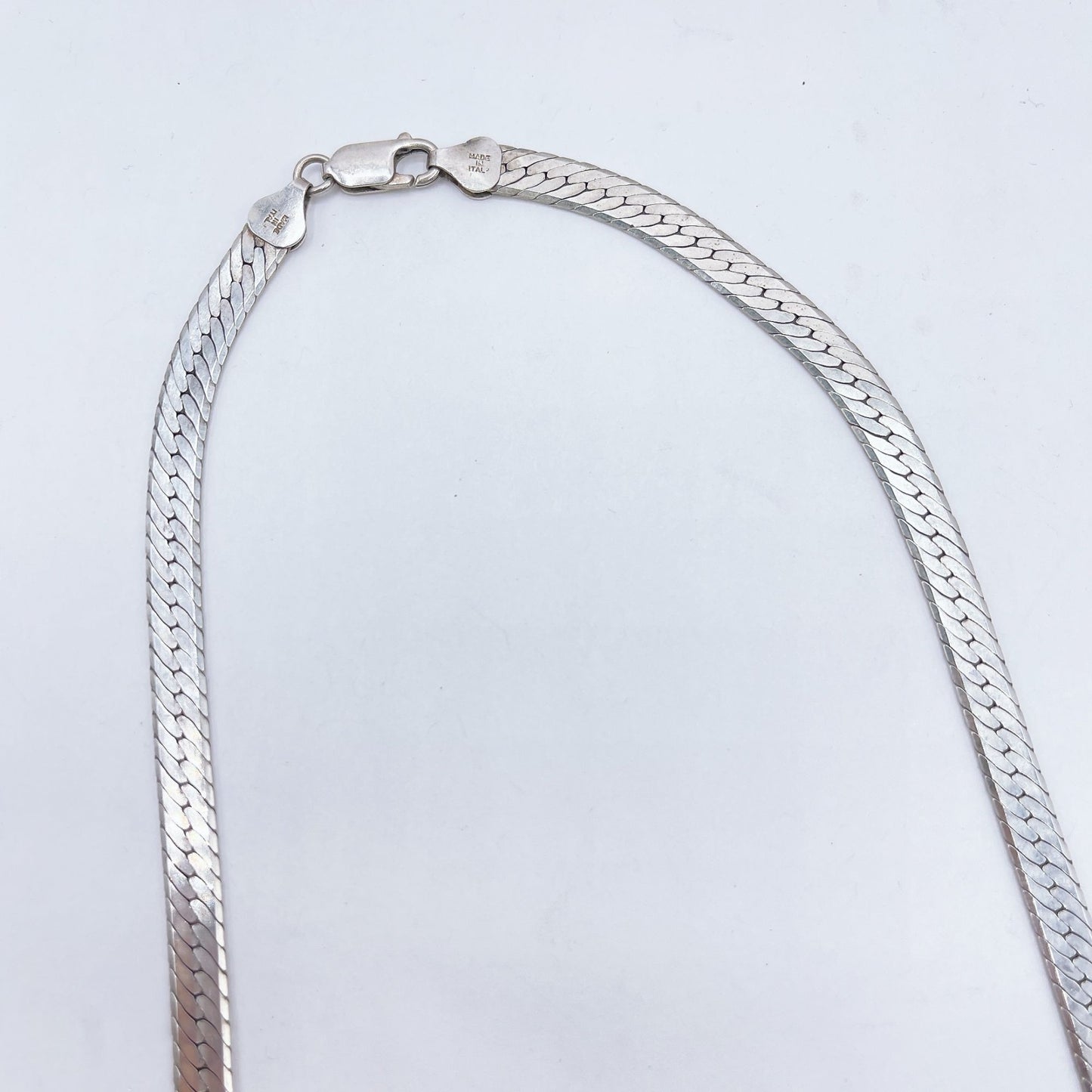 Sterling Silver Herringbone Chain Necklace 925 Italy 18"