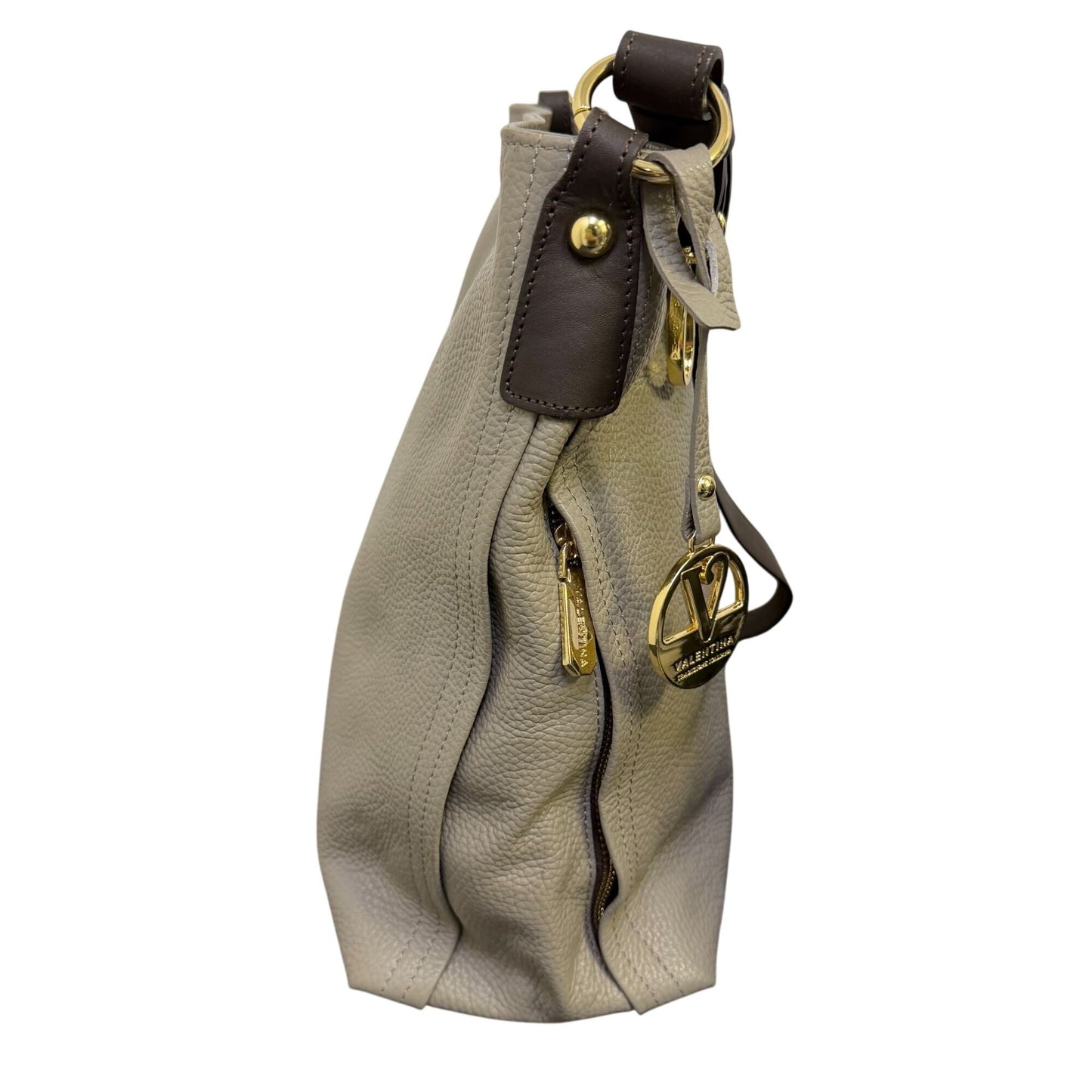 Valentina Gray New Leather Shoulder Bag Gold Hardware Made In Italy
