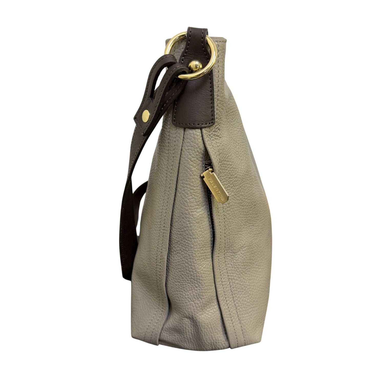 Valentina Gray New Leather Shoulder Bag Gold Hardware Made In Italy