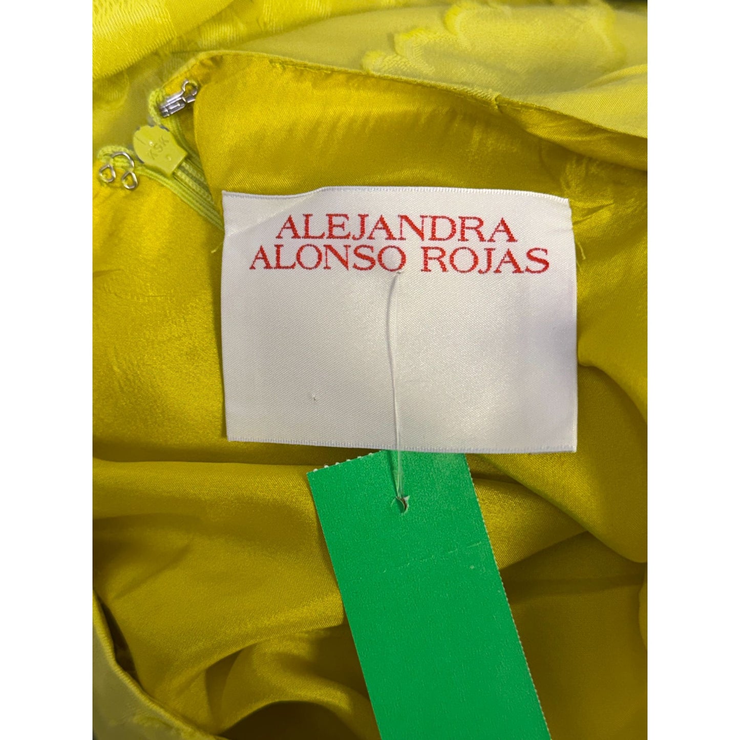 Alejandra Alonso Rojas Long Lime Textured Satin Dress 12