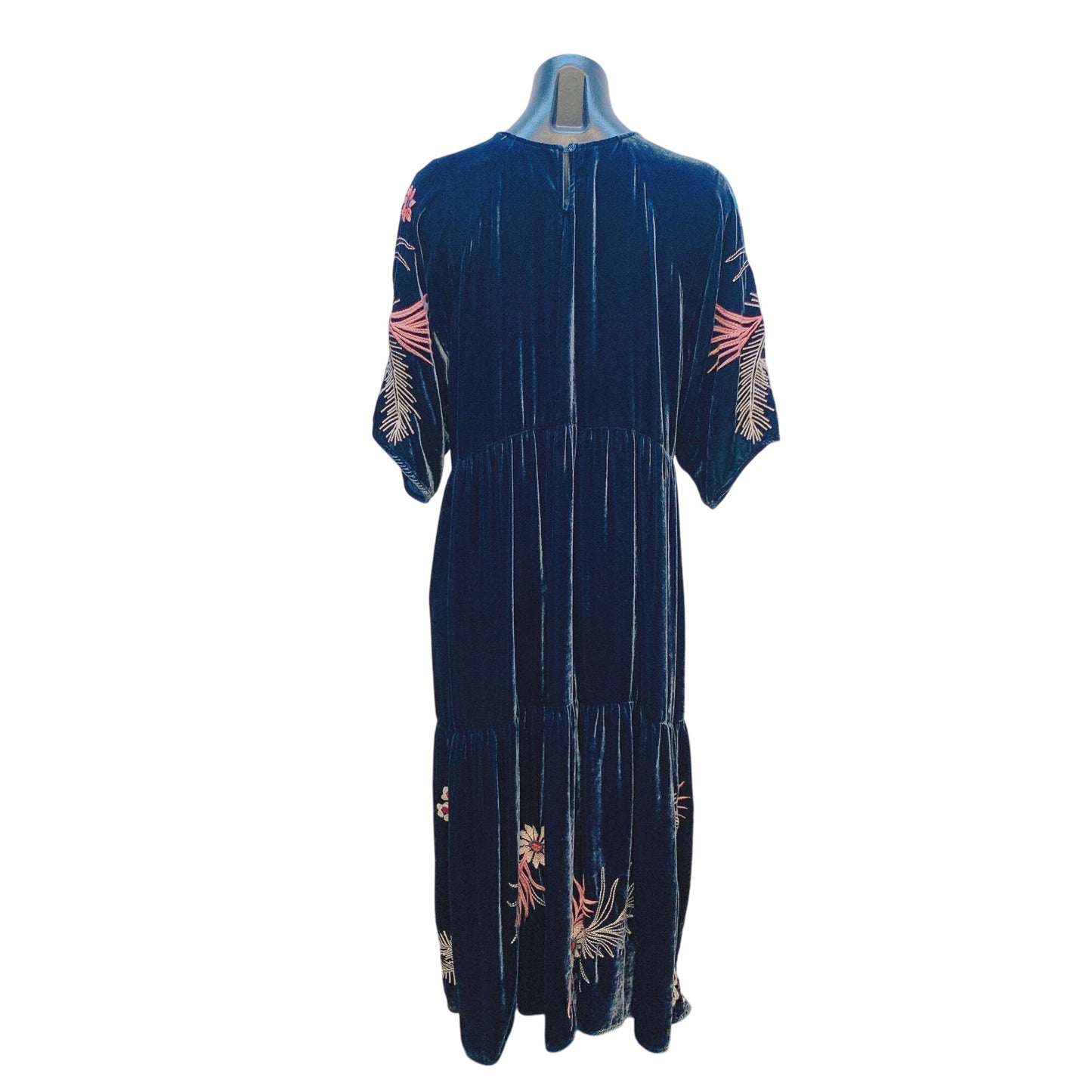 Johnny Was Large Black Velvet Floral Embroidered Maxi Dress