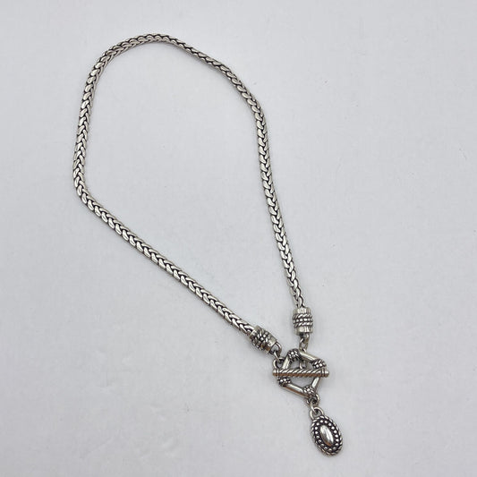 Brighton Silver Lariat Necklace With Textured Pendant