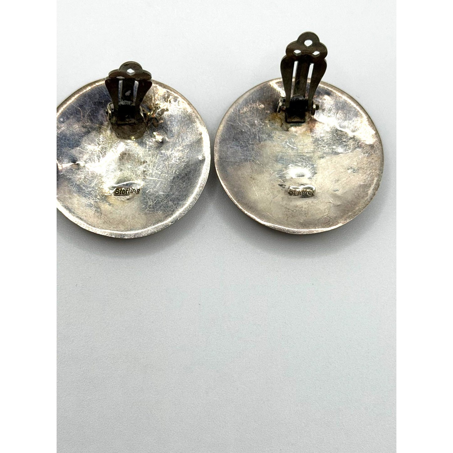 Vintage Navajo Native Sterling Silver Clip-On Earrings Intricate Stamped Floral Design