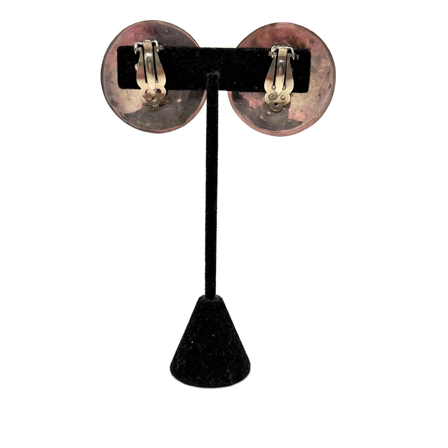 Vintage Navajo Native Sterling Silver Clip-On Earrings Intricate Stamped Floral Design