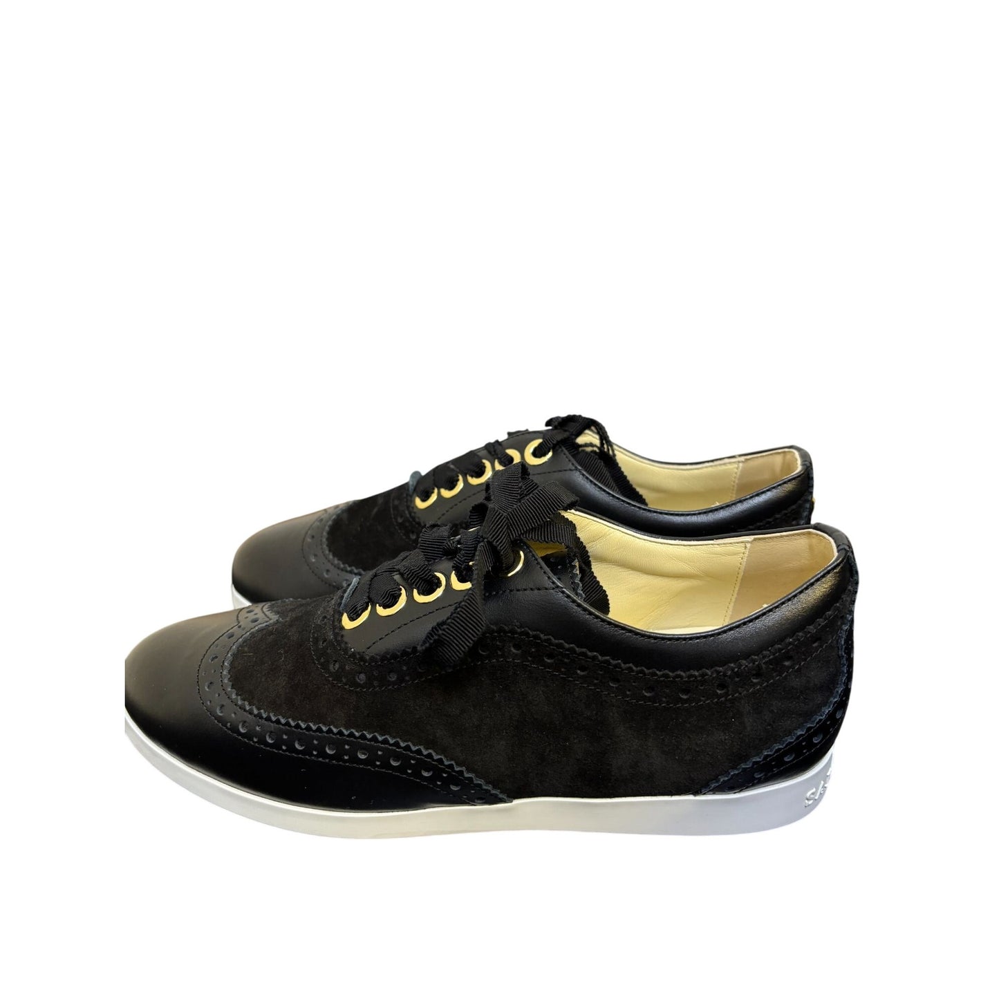 Sarah Flint Black Leather & Suede Brogue Loafers Size 8.5