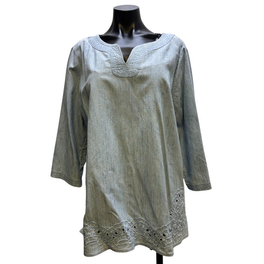 Chicos Blouse Chambray Denim-Look Blue 3/XL