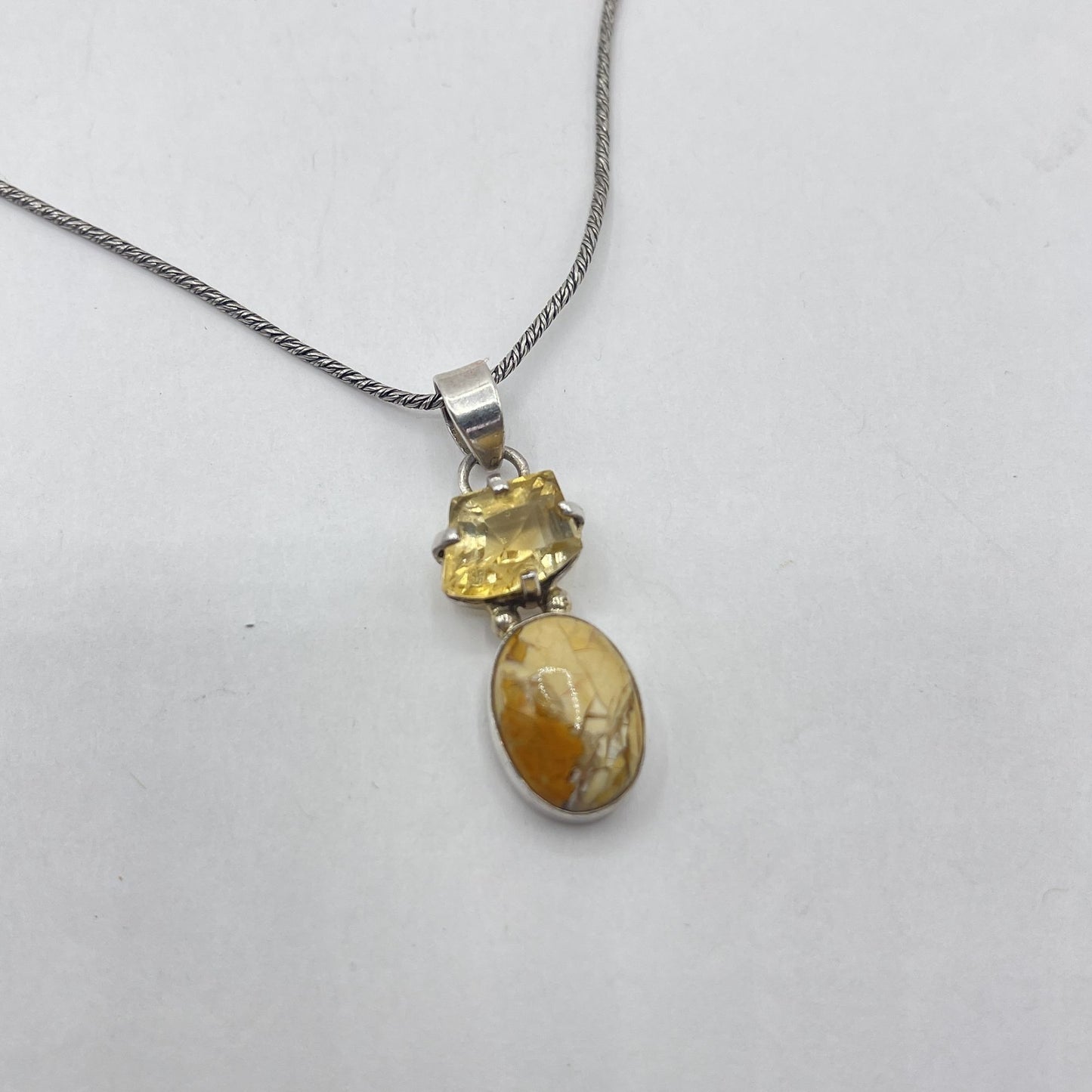 Handcrafted 925 Sterling Silver Necklace With Citrine & Jasper Pendant