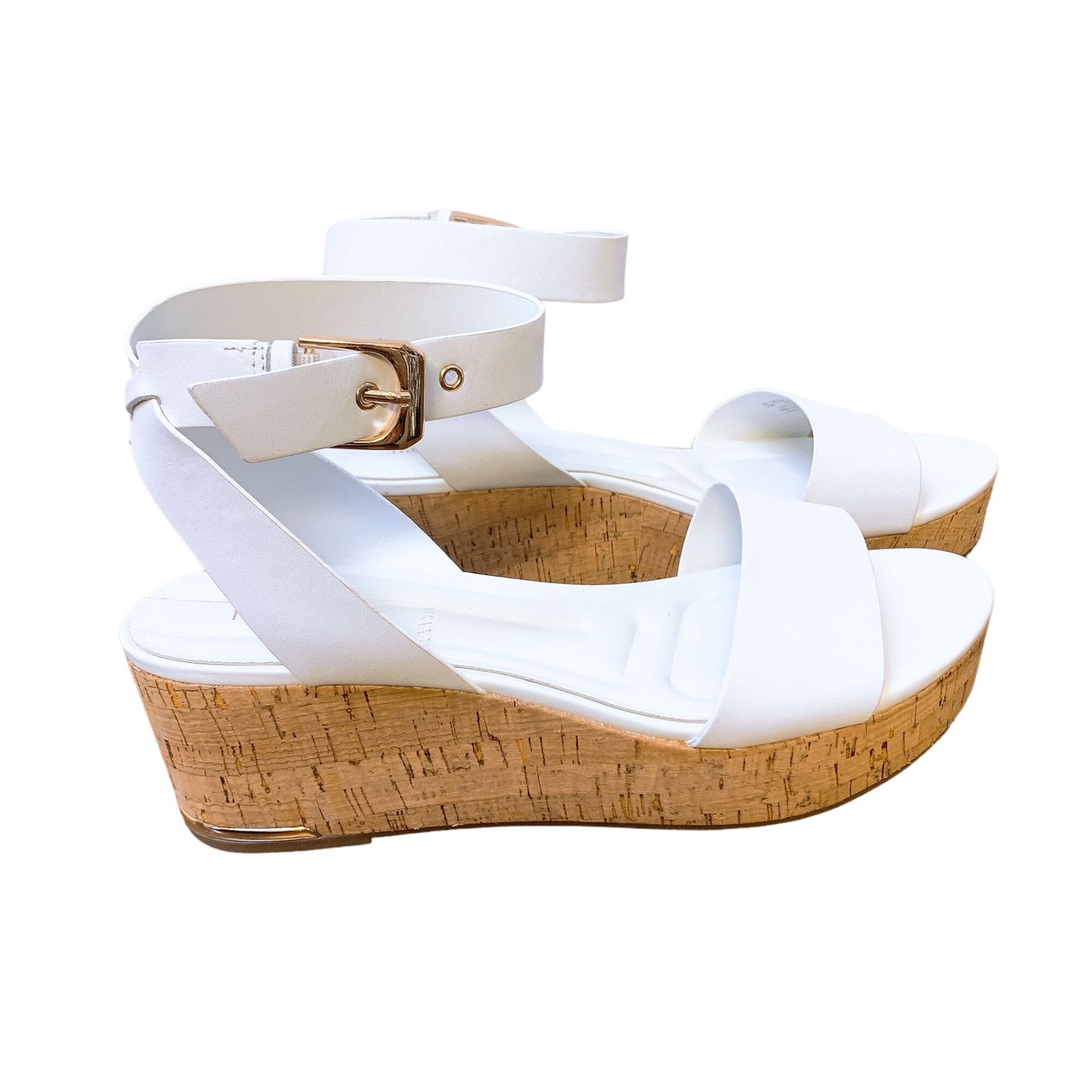 Franco Sarto Women's White Cork Ankle Strap Platform Wedge Sandals Size 9.5