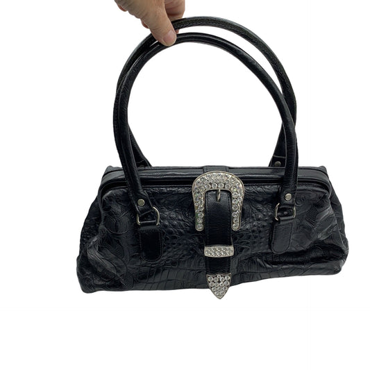 Raviani Black Vintage Western Satchel w/Swarovski Crystals Handbag Size Medium