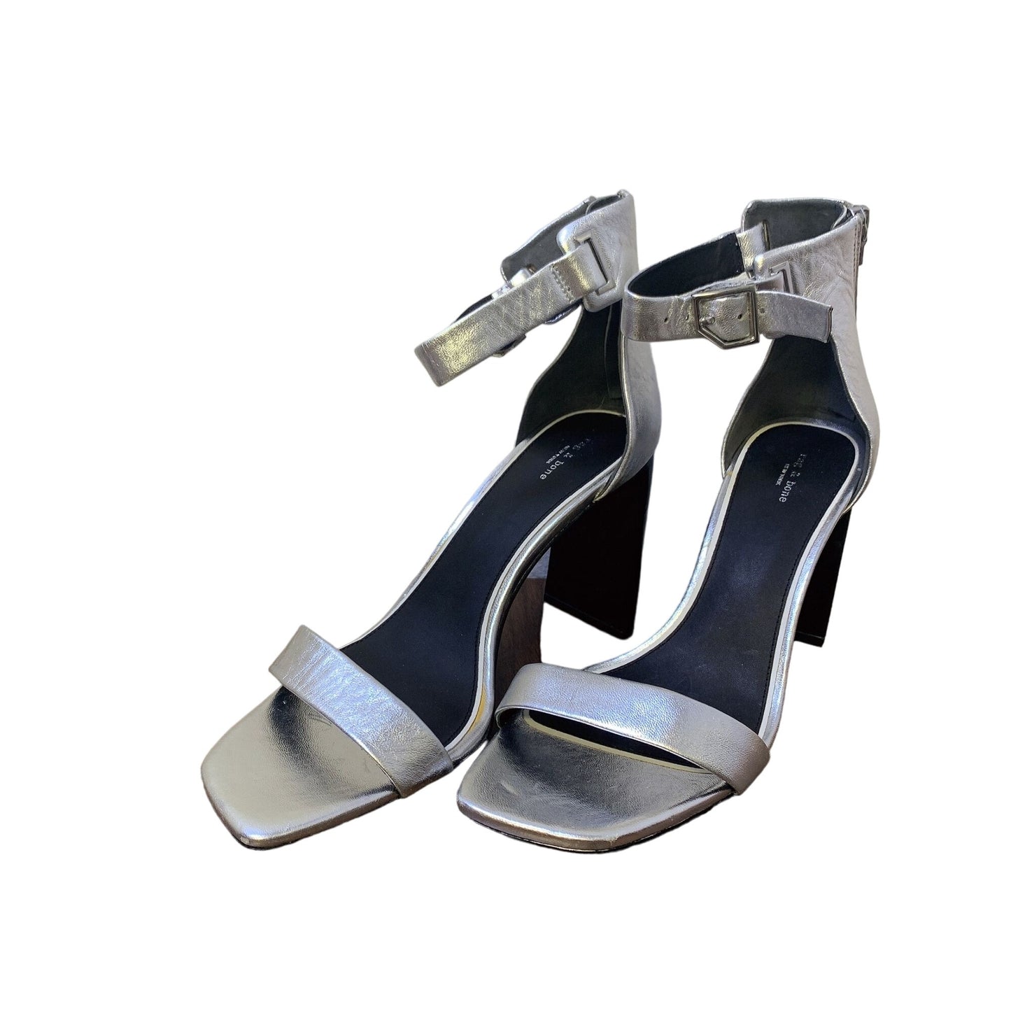 Rag & Bone Metallic Ankle Strap Sandal Heels Silver 9