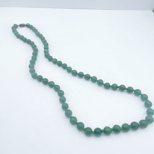 Green Natural Stone Beads Necklace Long