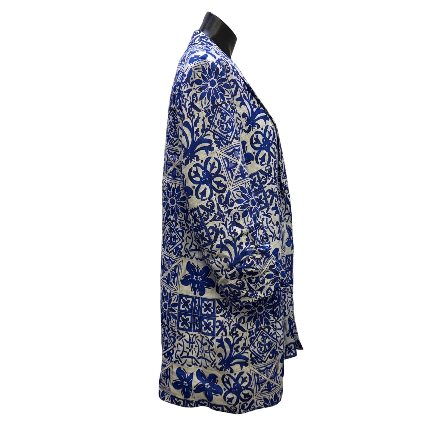Boho Chic Blue & White Floral Linen Jacket L