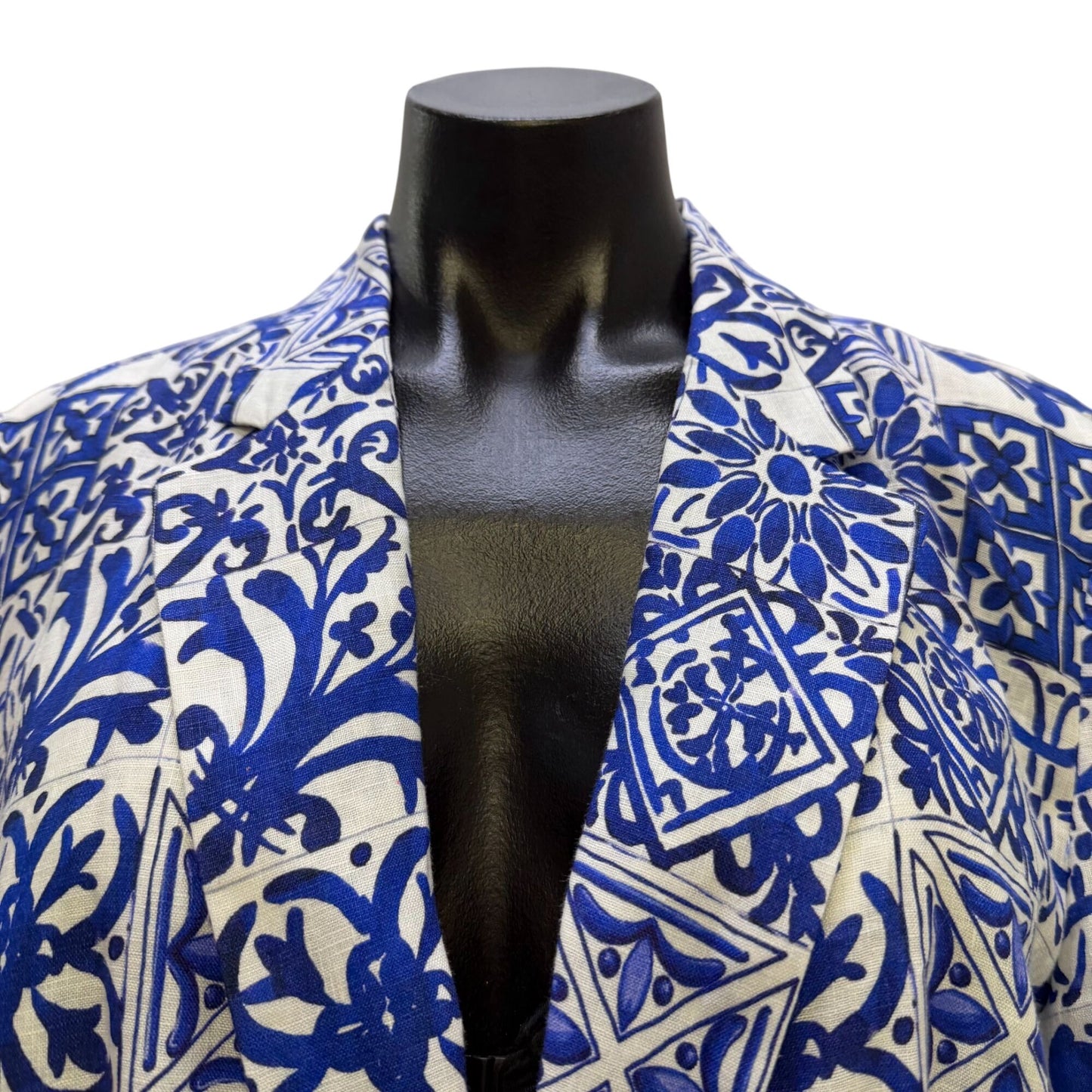 Boho Chic Blue & White Floral Linen Jacket L
