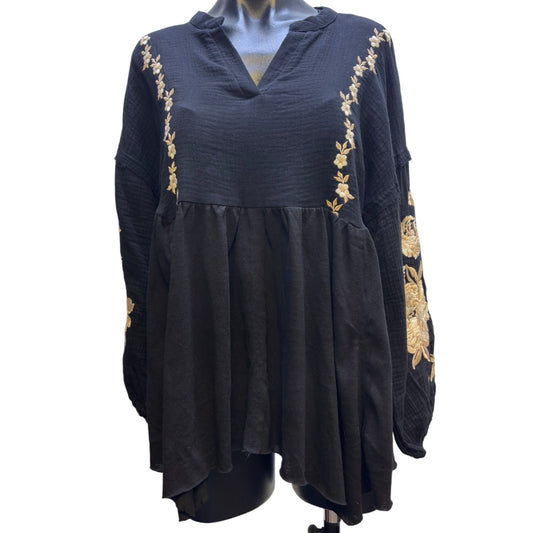 Savanna Jane Black Embroidered Peasant Blouse M