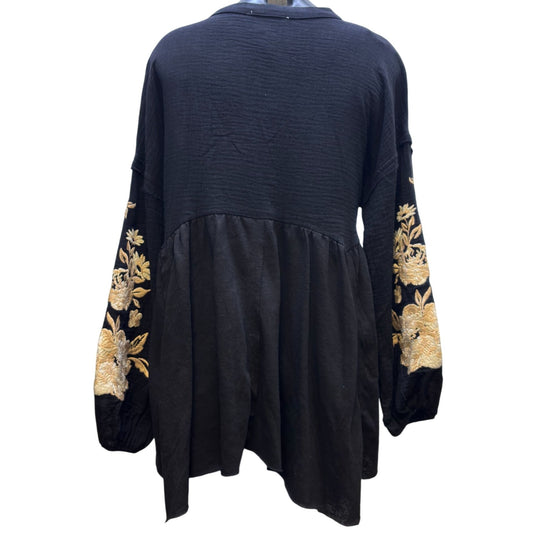 Savanna Jane Black Embroidered Peasant Blouse M
