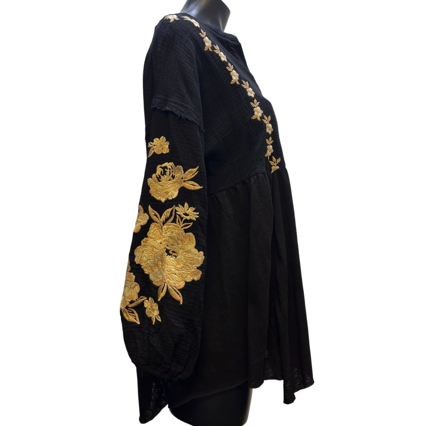 Savanna Jane Black Embroidered Peasant Blouse M